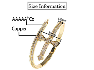 5A Zircon Justice Sword Cuff Bracelet - Miami 18K Gold Plated, Iced Out Hip Hop Style. Full Cubic Zirconia for Men and Women.
