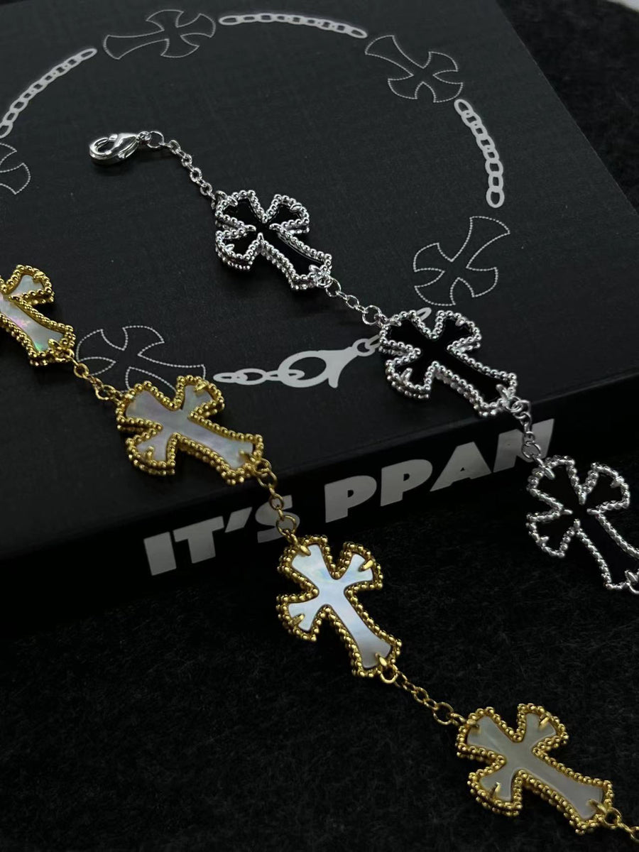 Cross cleef 18K gold plated  European and American hip-hop niche original design bracelet