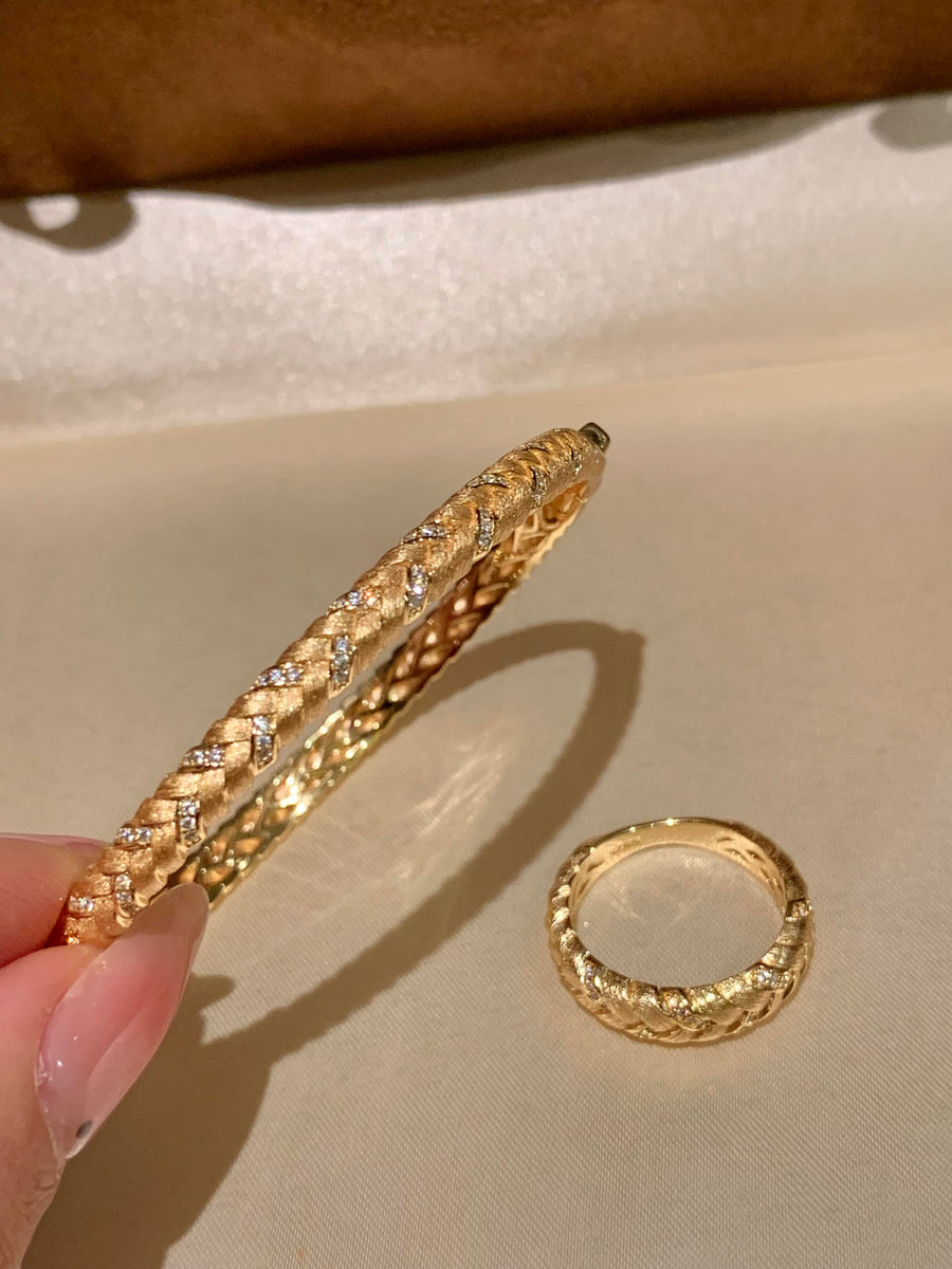 [Retro Luxe] 18k vintage wheat ear woven style bracelet with 925 silver zircon inlay, lightweight and luxurious daily outfit for women's bracelets - YUZENG-jewelrystore.com