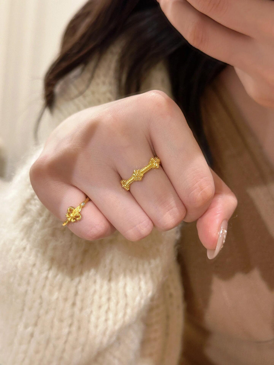 [Retro Luxe]  18K Fleur-de-lis Ring - with Diamond Decoration, Perfect for Weddings and Anniversaries, Perfect for Stylish and Feminine - YUZENG-jewelrystore.com