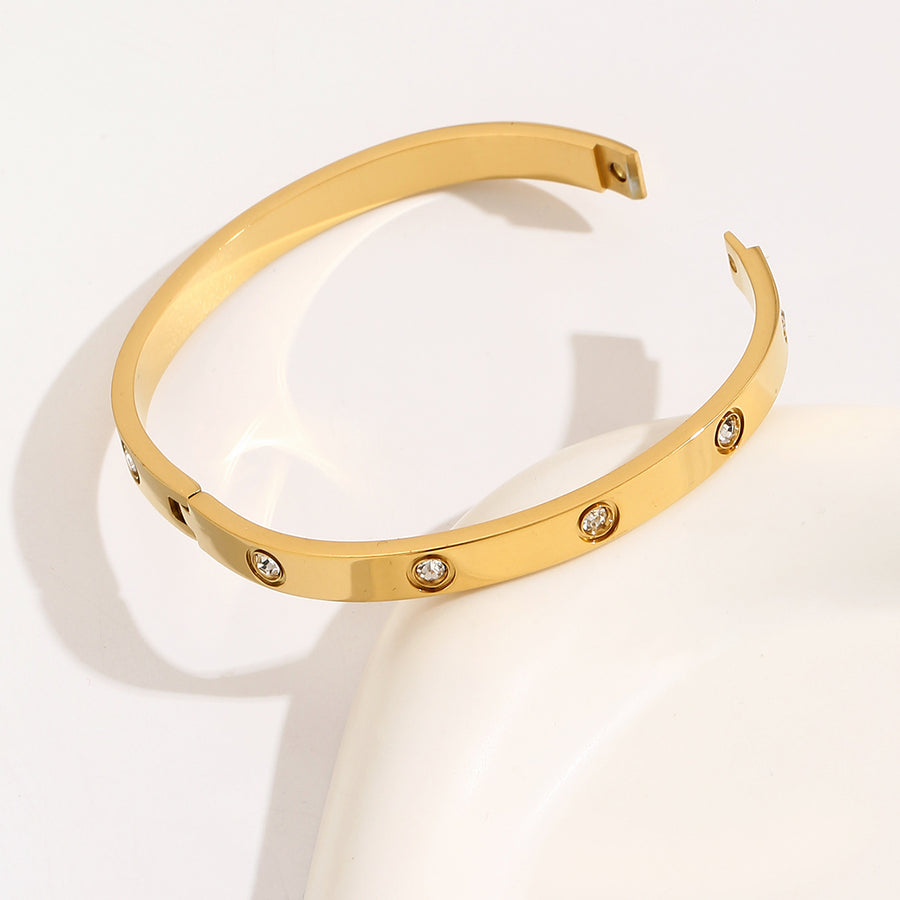 LOVE BRACELET,Simple Premium White Rhinestone stainless steel 18K Gold Ladies Bracelet