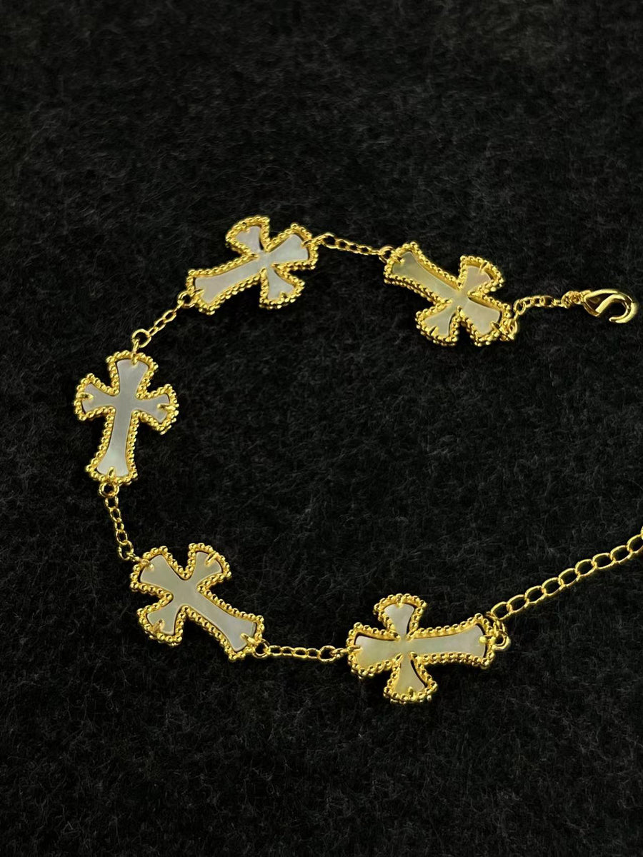 Cross cleef 18K gold plated  European and American hip-hop niche original design bracelet