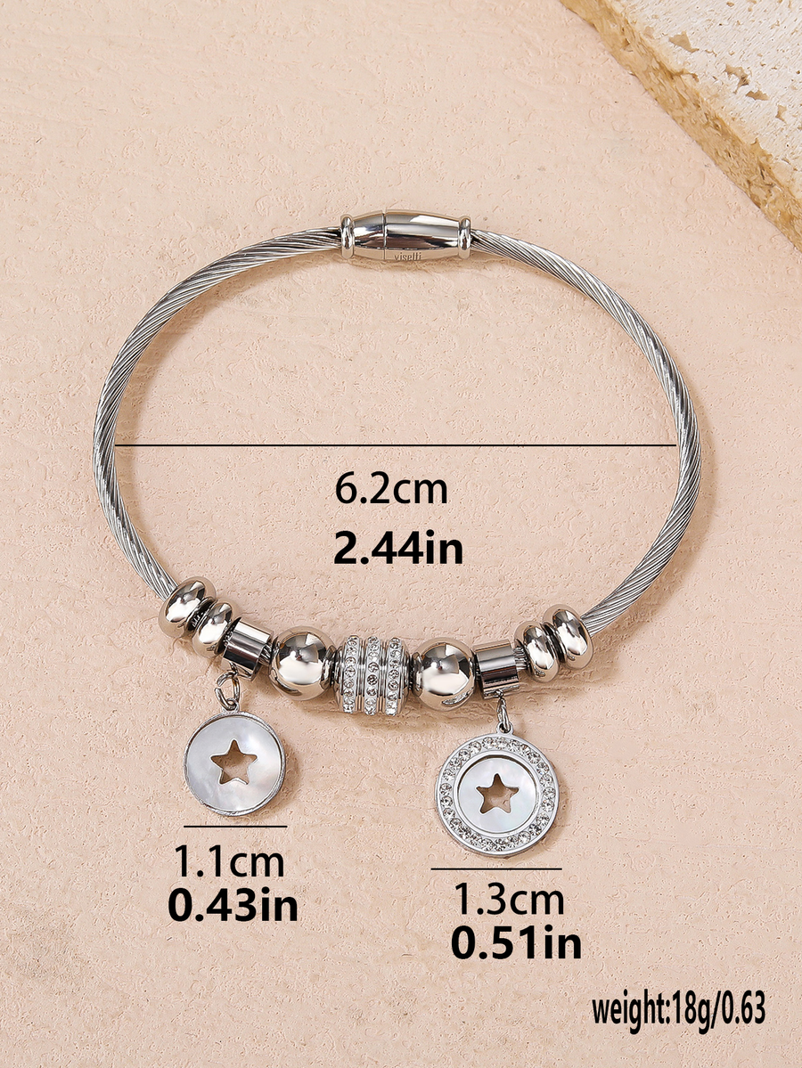 Women's Stainless Steel Chain Bracelet, 1PCS Stainless Steel Wire Bracelet with Heart Charm and Star Charm Tree of Life Charm Bracelet, Fashion Gift