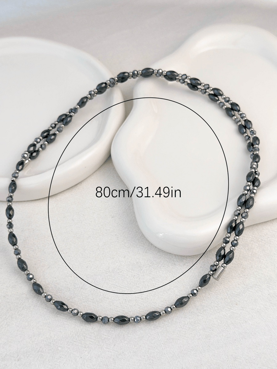 Japanese healthy magnetic field magnet chain primary color quartz ball silver bead necklace strong magnetic magnet chain 1300-1600 gauss 80cm adjustable - YUZENG-jewelrystore.com