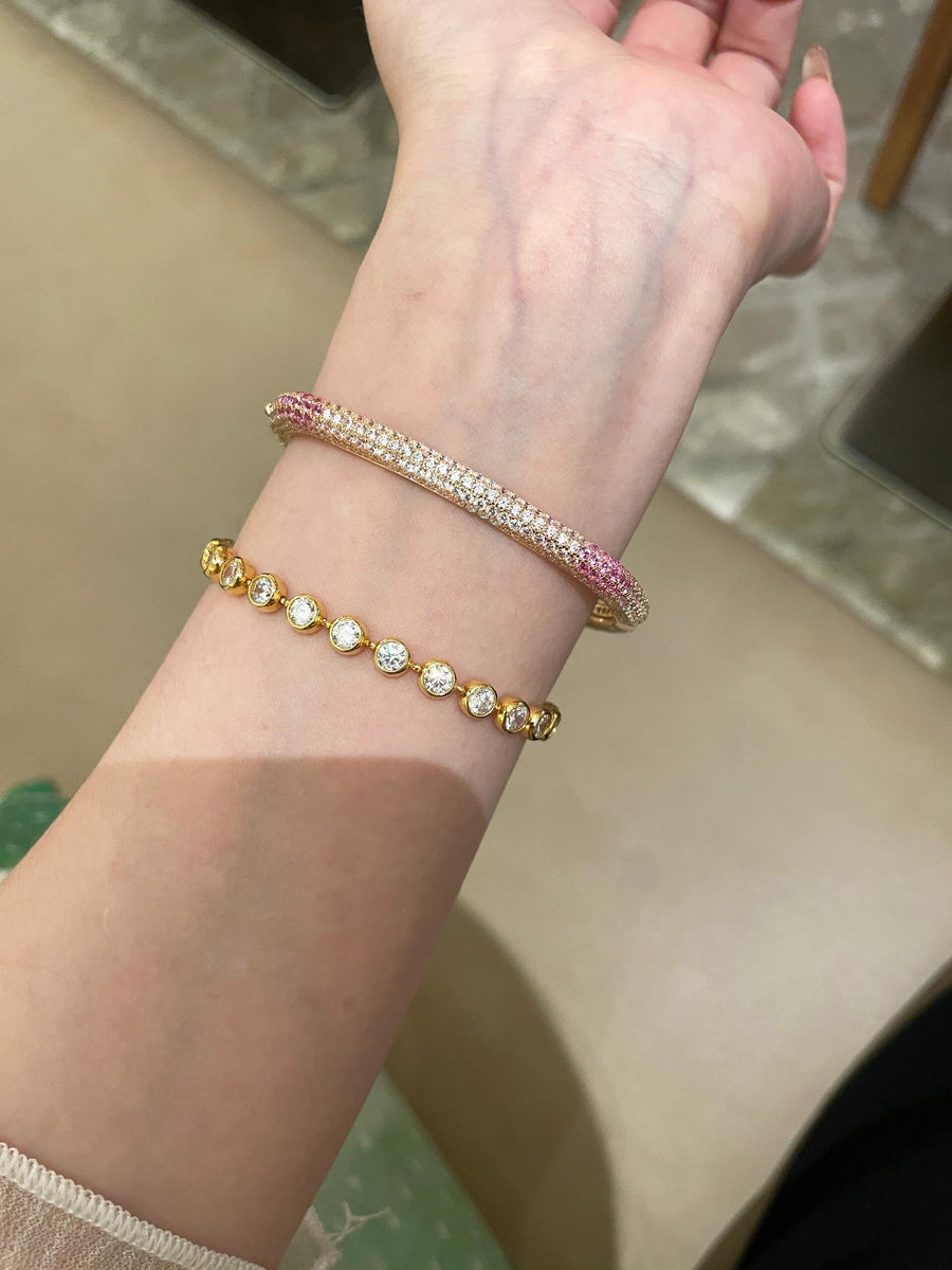 925 silver gold-plated fashionable versatile inlaid rose bracelet gradient color bracelet accessory - YUZENG-jewelrystore.com