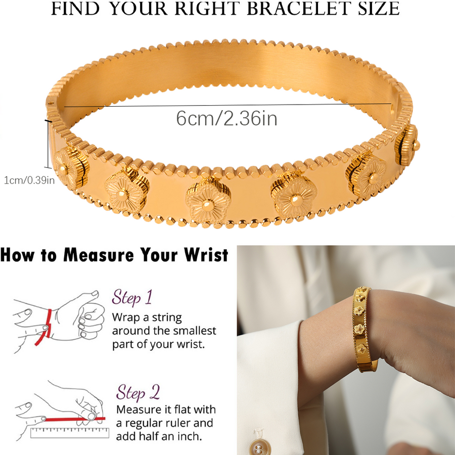 Clover Bracelet Bangle for Women - 18K Gold Plated Stainless Steel Designer Jewelry - Elegant and Lucky Gift for Any Occasion - YUZENG-jewelrystore.com