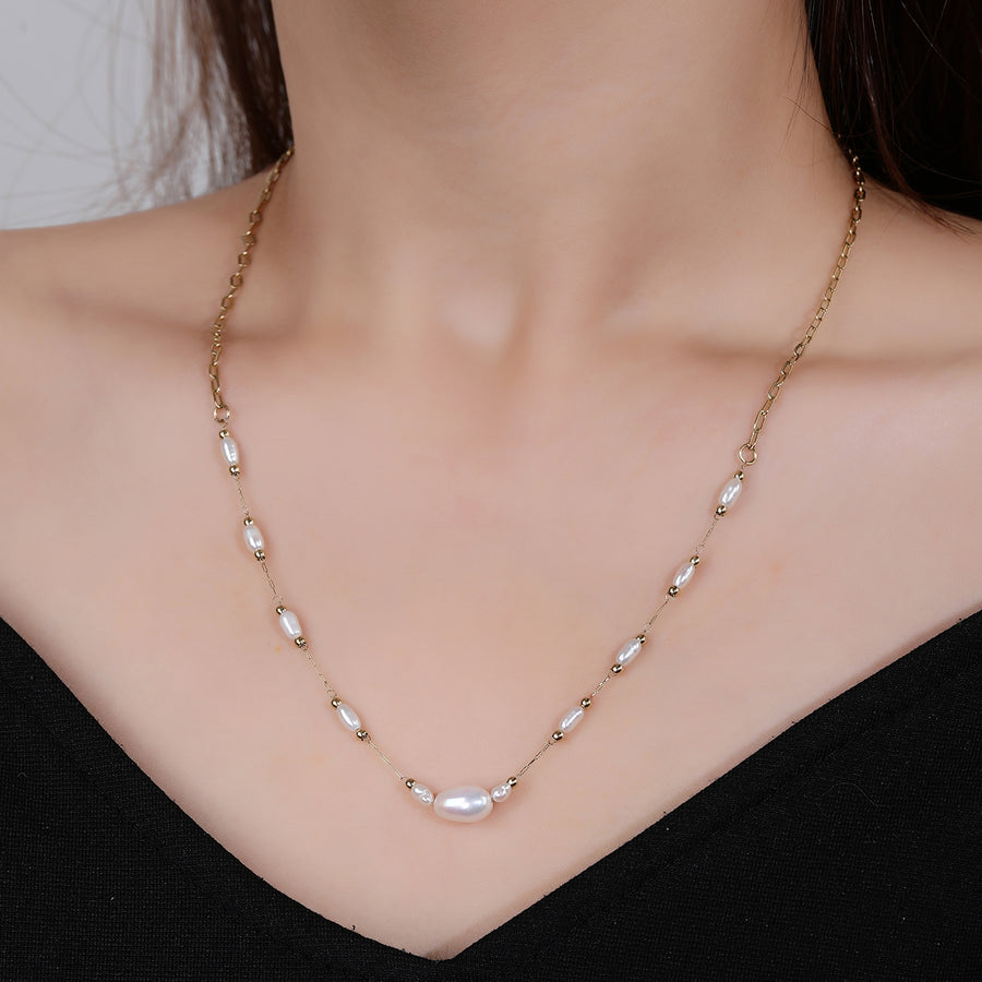 316L Stainless Steel 18K Natural Pearl Chain Necklace
