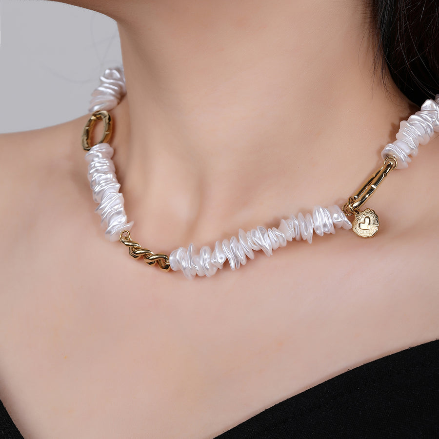 316L Stainless Steel Flake Pearl 18K Collar Necklace