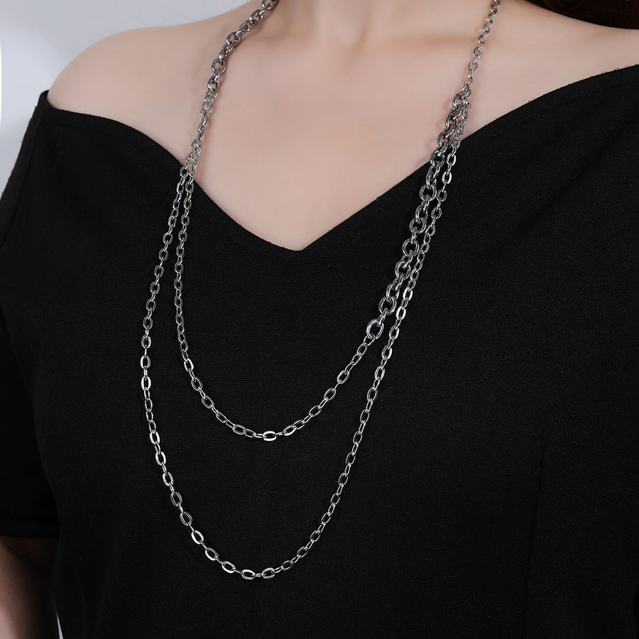 316L Stainless Steel Simple Fashion Double Layered Chunky Sweater Chain Necklace