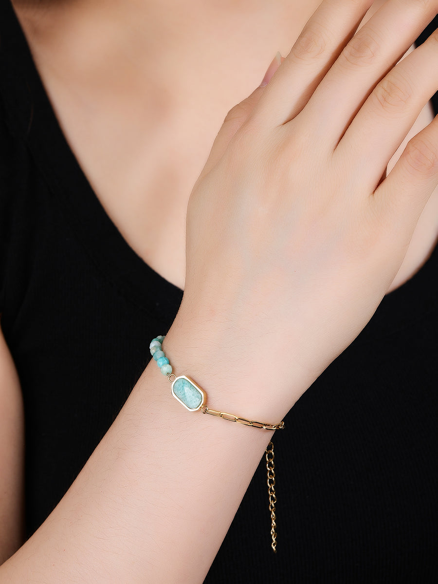Amazonite Stainless Steel Fashion 18K Gold Plated Patchwork Women's Bracelet