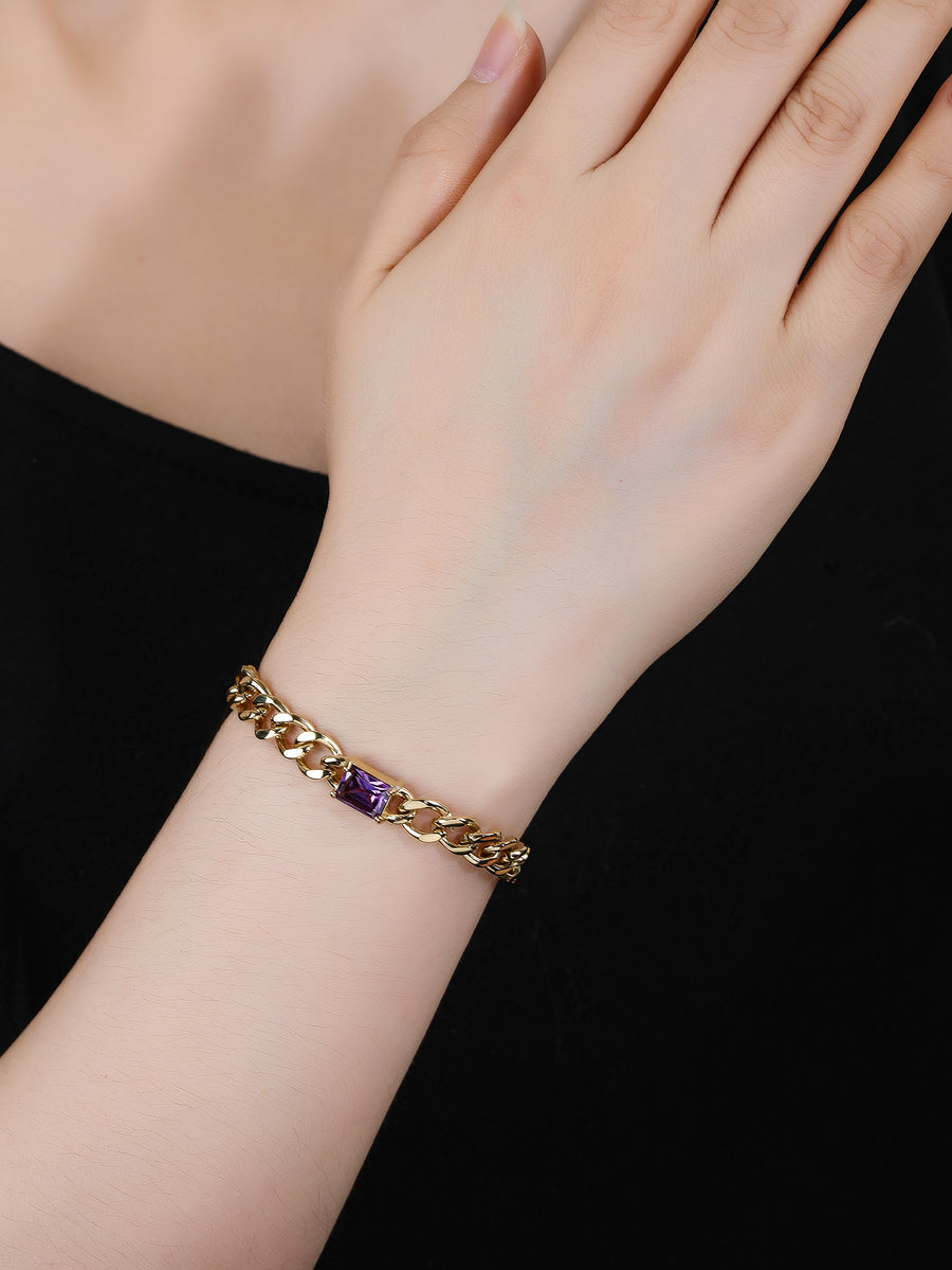 Natural Gemstone Cuban Bracelet, Stainless Steel 18k Gold Plated Ladies Jewelry