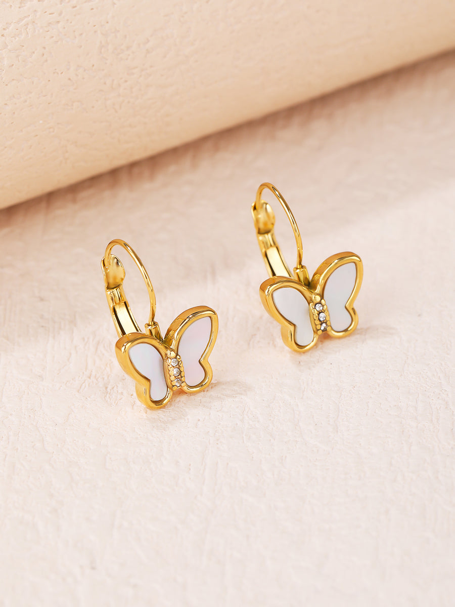 Stainless Steel 18K Gold Plated Butterfly Shaped Shell Inlay Earrings - Personalized, Fashionable, and Cute Summer Style - Perfect for Everyday Looks!