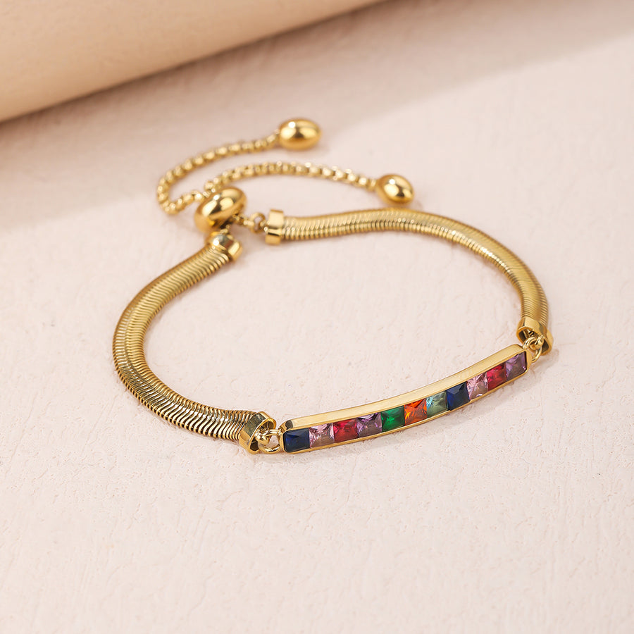 Stainless Steel 18K Gold Plated Colorful Glass Bracelet - Personalized, Fashionable, and Versatile Summer Style - Perfect for Everyday Looks!