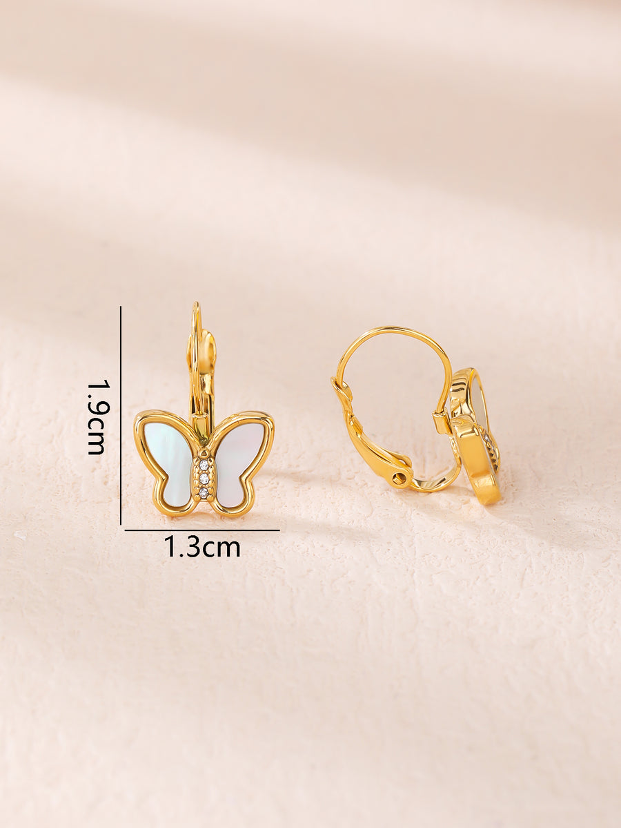 Stainless Steel 18K Gold Plated Butterfly Shaped Shell Inlay Earrings - Personalized, Fashionable, and Cute Summer Style - Perfect for Everyday Looks!