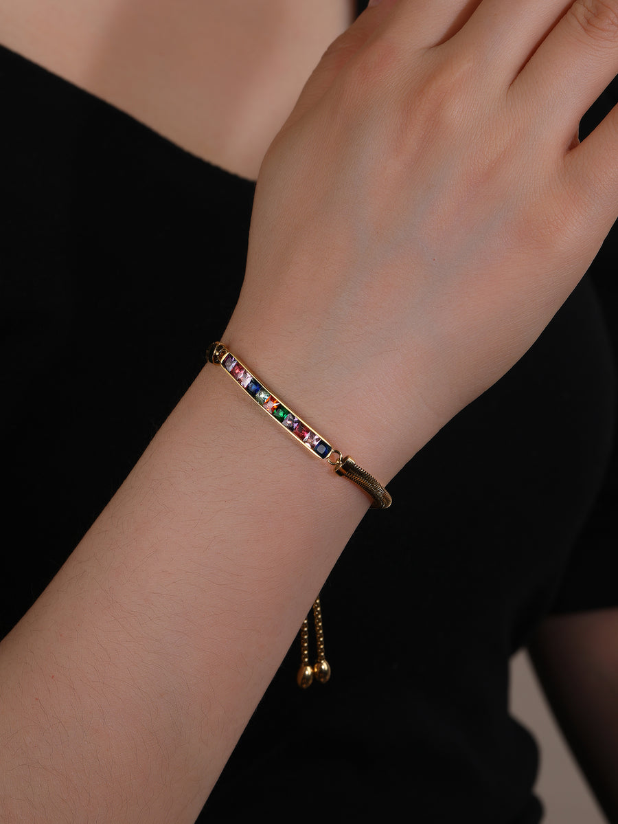 Stainless Steel 18K Gold Plated Colorful Glass Bracelet - Personalized, Fashionable, and Versatile Summer Style - Perfect for Everyday Looks!