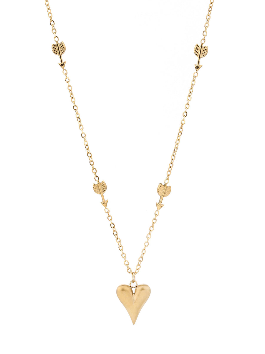 316L Stainless Steel, Simple Fashion, 18K Gold Baked Black Heart Necklace