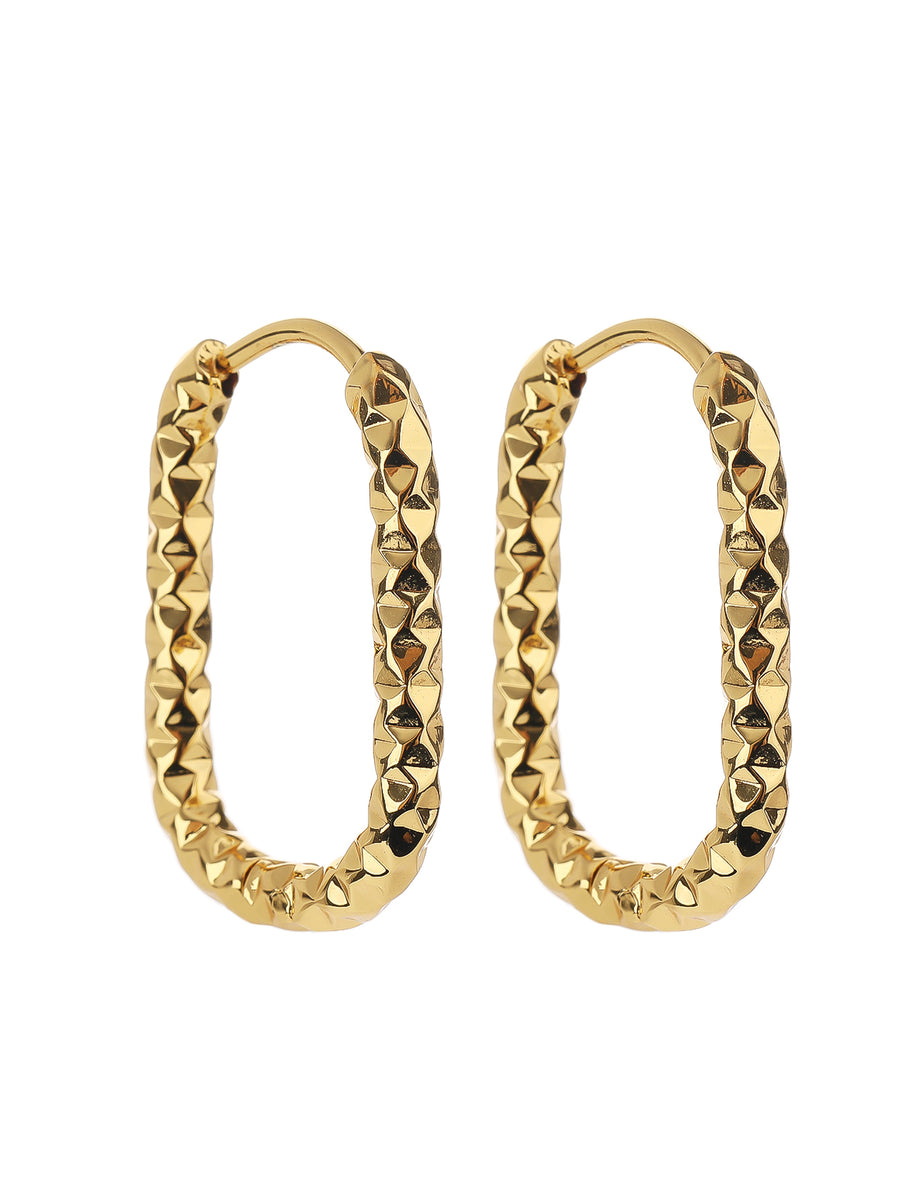 YUZENG Hammered Texture! 18k Gold Plated Geometric Oval Earrings