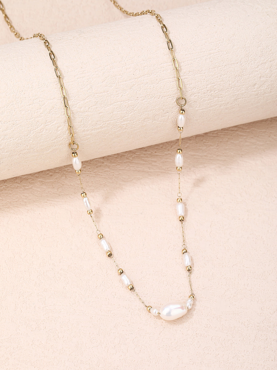 316L Stainless Steel 18K Natural Pearl Chain Necklace