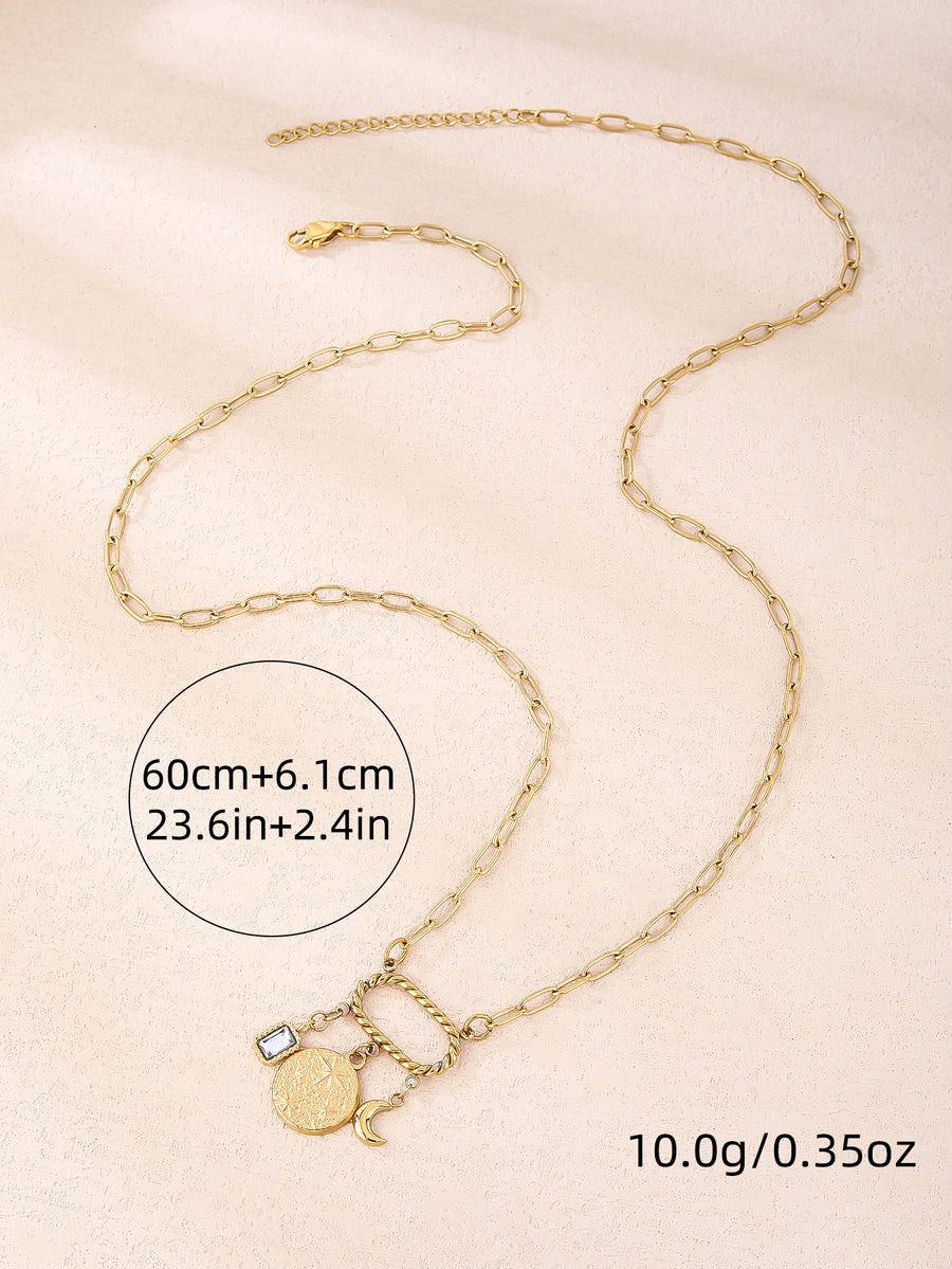 316L stainless steel 18K gold vintage bohemian hair a star moon rhinestone pendant necklace