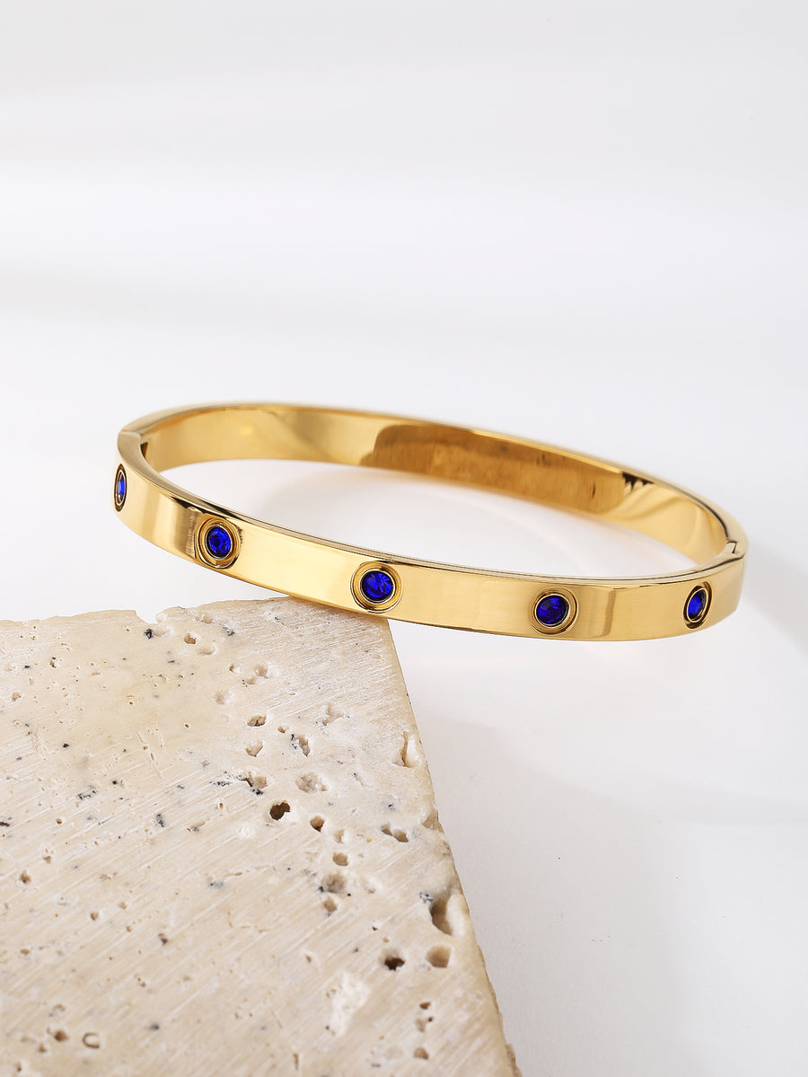 Simple Premium Blue Rhinestone Stainless steel 18k Gold Women's Bracelet Pair