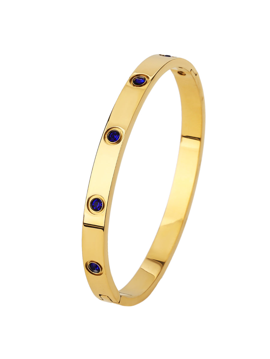 Simple Premium Blue Rhinestone Stainless steel 18k Gold Women's Bracelet Pair