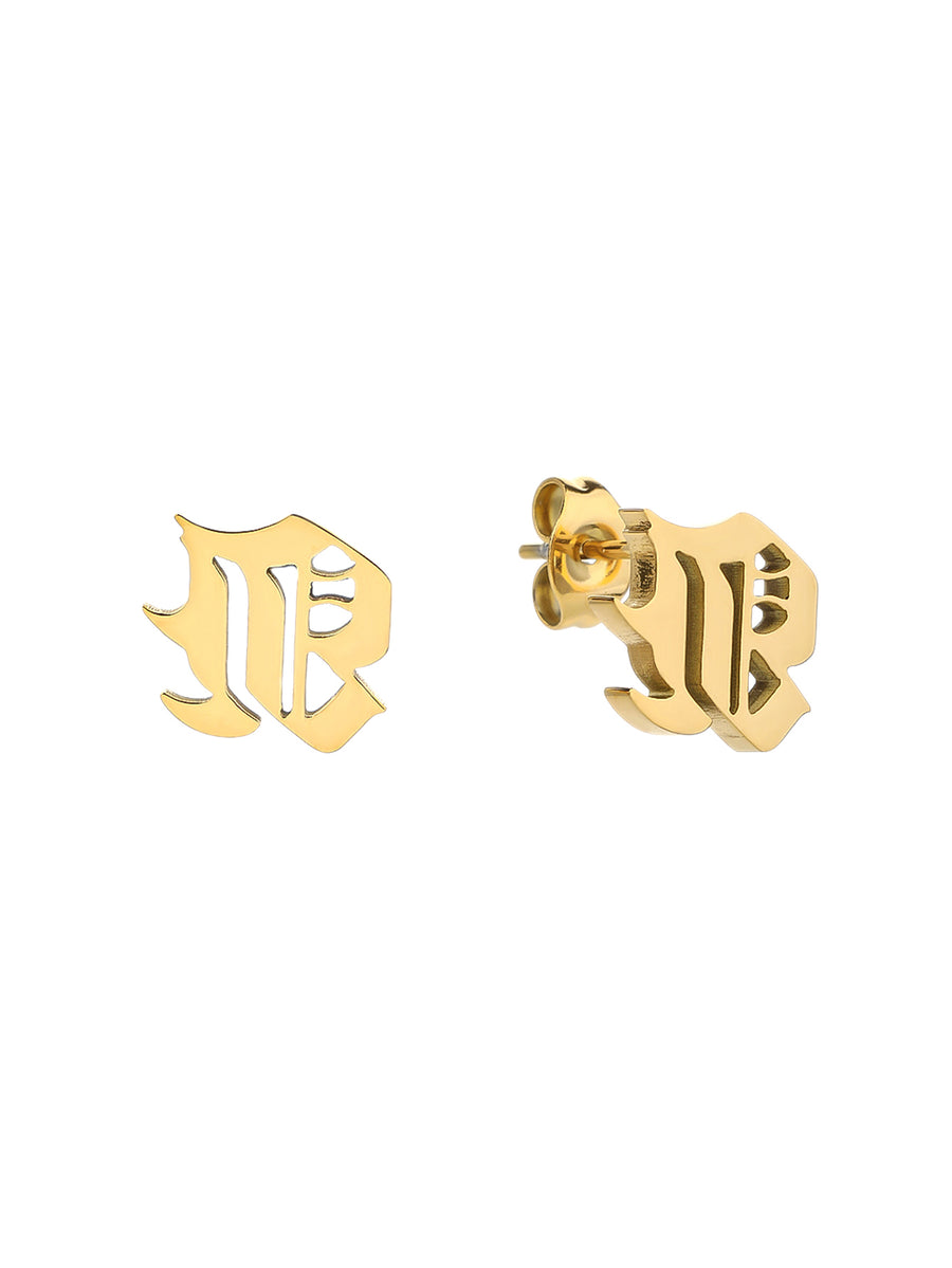 Gothic Initial Stud Earrings - Personalized Name Earrings in Gold for Women - Non-Tarnish Custom Gift