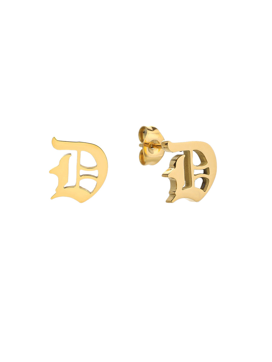 Gothic Initial Stud Earrings - Personalized Name Earrings in Gold for Women - Non-Tarnish Custom Gift