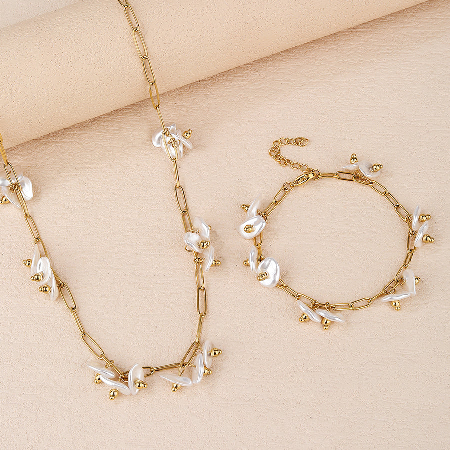 Stainless Steel 18K Gold Plated Faux Irregular Pearl Jewelry Set - Personalized, Fashionable, and Cute Summer Style - Perfect for Everyday Looks!