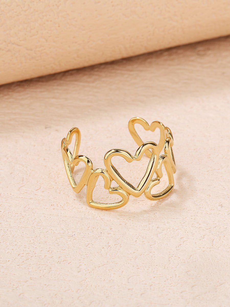 Stainless Steel 18K Gold Plated Open Heart Ring - Personalized, Fashionable, and Versatile Summer Style - Perfect for Everyday Looks!
