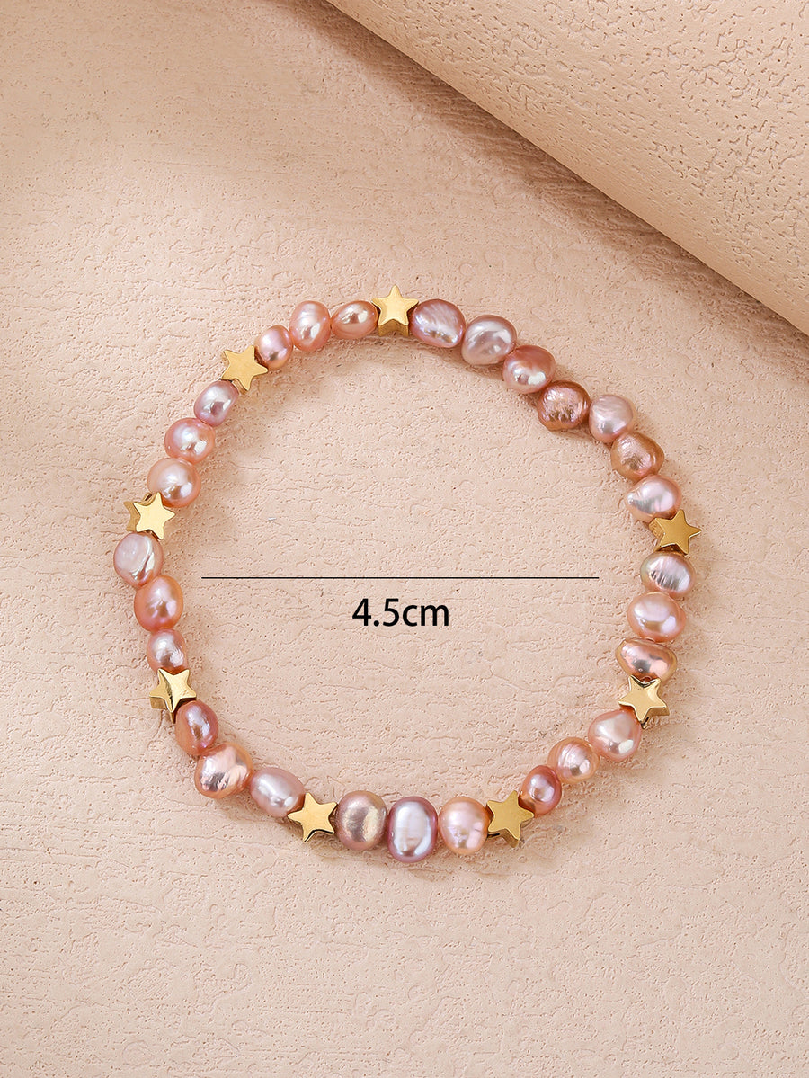 Adjustable Elastic Pink Freshwater Pearl Star Element Bracelet - Personalized, Fashionable, and Versatile Summer Style - Perfect for Everyday Looks!