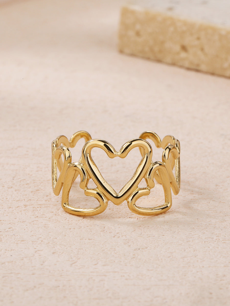 Stainless Steel 18K Gold Plated Open Heart Ring - Personalized, Fashionable, and Versatile Summer Style - Perfect for Everyday Looks!