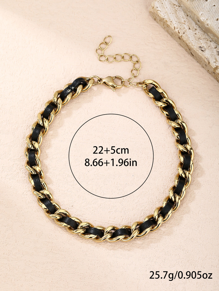 316L Stainless Steel 18k Gold Leather Wrap Fashion Anklet