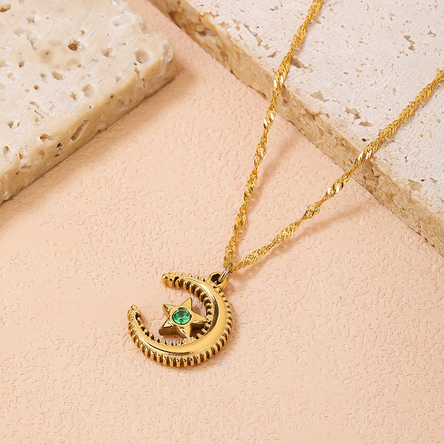 Sternennacht-Halskette mit grünem Diamant – minimalistisches Design, Edelstahl vergoldet