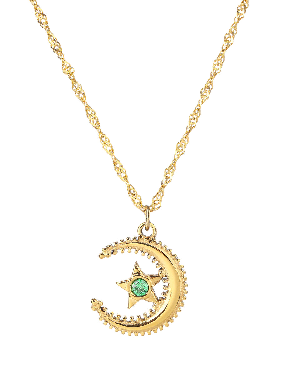 Sternennacht-Halskette mit grünem Diamant – minimalistisches Design, Edelstahl vergoldet