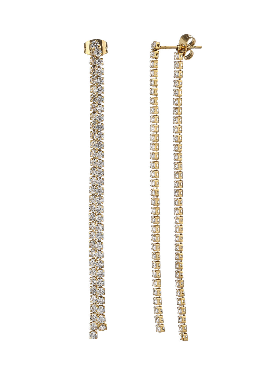 Elegant Double Drop Diamond Earrings in Stainless Steel Gold Plating