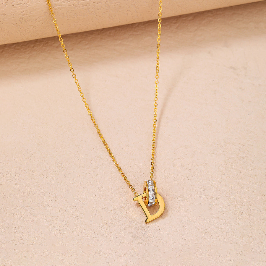 Stylish Stainless Steel 18K Gold Plated Letter D Necklace, Uniquely Charming